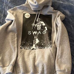 Men's Gray Graphic Pullover Hoodie with 'SWAG' Basketball Print